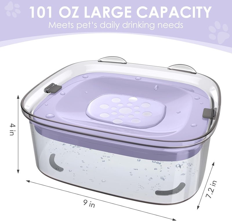 AONKEY 3L Dog Water Bowl No Spill, 101oz Large Spill Proof Dog Bowl Reduce Refill, Anti Splash No Mess Dispenser Dripless Slow Drinking Water Bowl for Sloppy Messy Drinkers (Violet) - Image 5